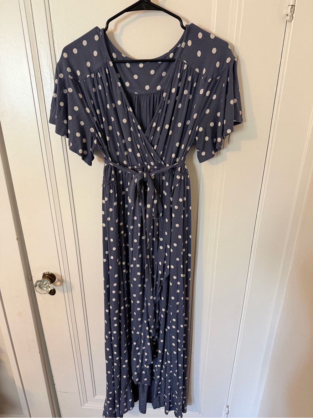 Polka Dot Wrap Maxi Dress - Navy